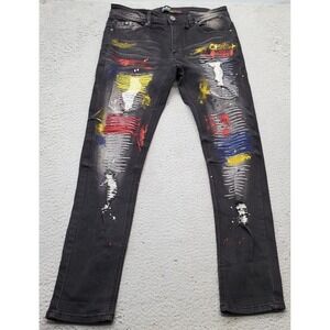 Switch Remarkable Jeans Men 32x30 Black Splatter Print Distressed Slim Taper Fit